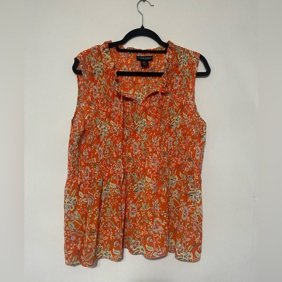 Cynthia Rowley LIKE NEW sleeveless smocked bodice semi sheer split neck tank XL - Picture 1 of 3